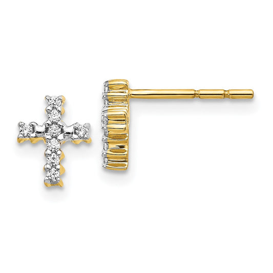Buy Stylish 14K Gold Polished Diamond Cross Stud Earrings - Luxury Value!