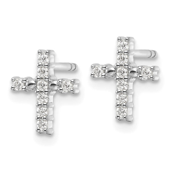 14K White Gold Polished Diamond Cross Earrings