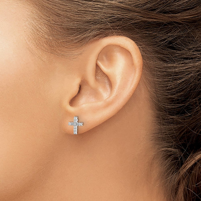 Exclusive 14K White Gold Polished Diamond Cross Earrings - Stylish Value-3