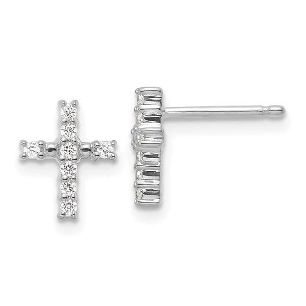 14K White Gold Polished Diamond Cross Earrings