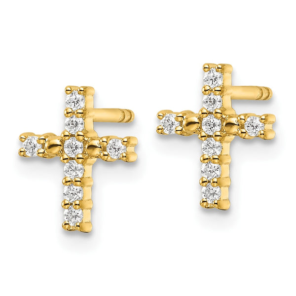 14K Gold Polished Diamond Cross Stud Earrings - Style GR1-1017017