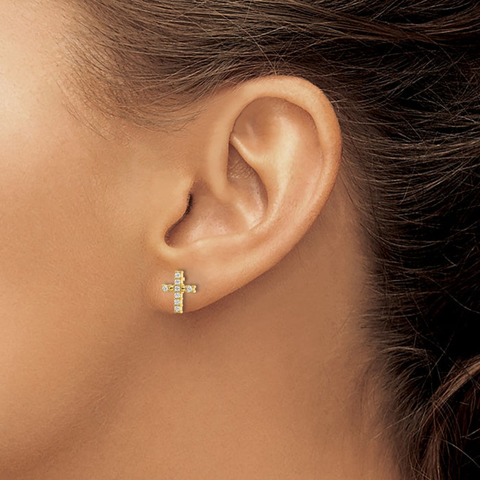 High-Quality 14K Gold Polished Diamond Cross Stud Earrings - Stylish Value!-3