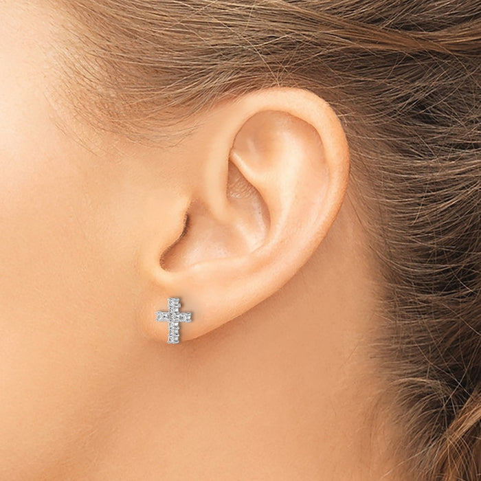 Exclusive Polished Diamond Cross Earrings in 14K White Gold - Stylish Value!-3