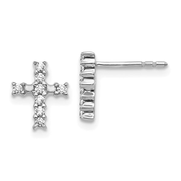 Polished Diamond Cross Earrings in 14K White Gold