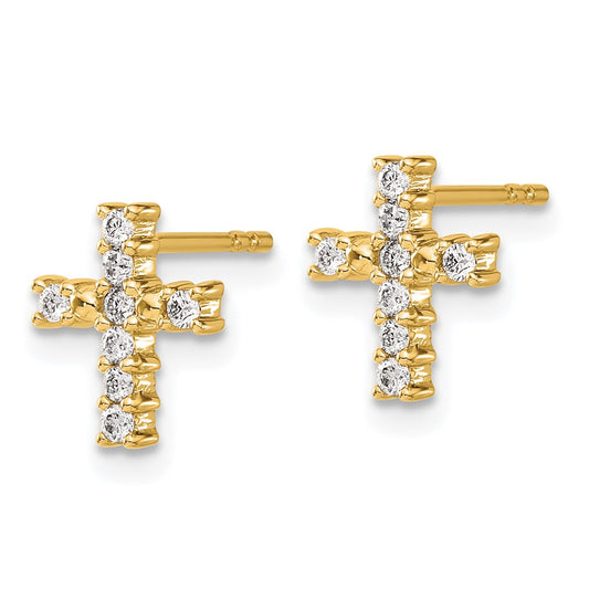 Buy Exclusive 14K Gold Polished Diamond Cross Stud Earrings - Stylish Value!