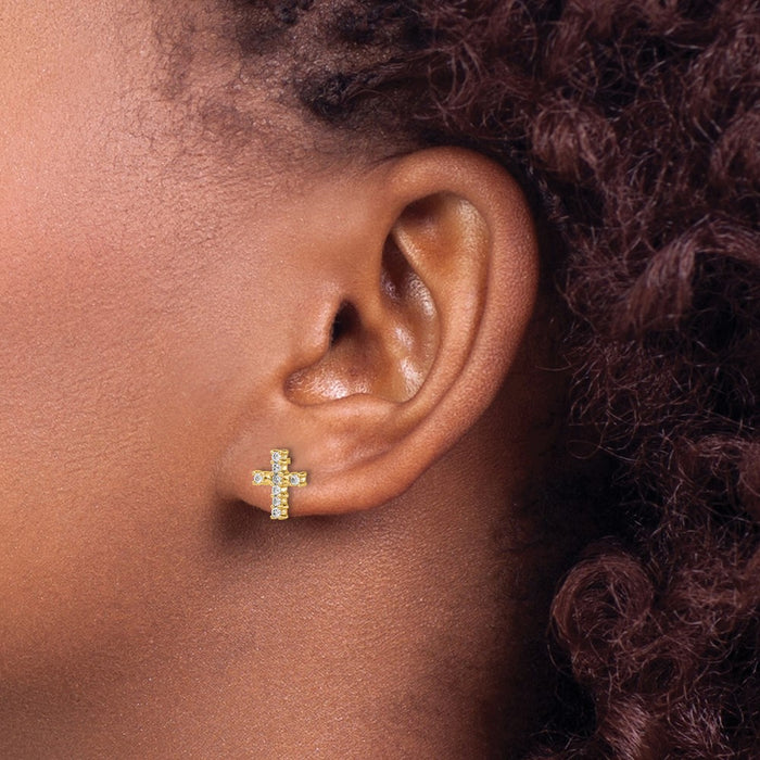 Buy Exclusive 14K Gold Polished Diamond Cross Stud Earrings - Stylish Value!-3