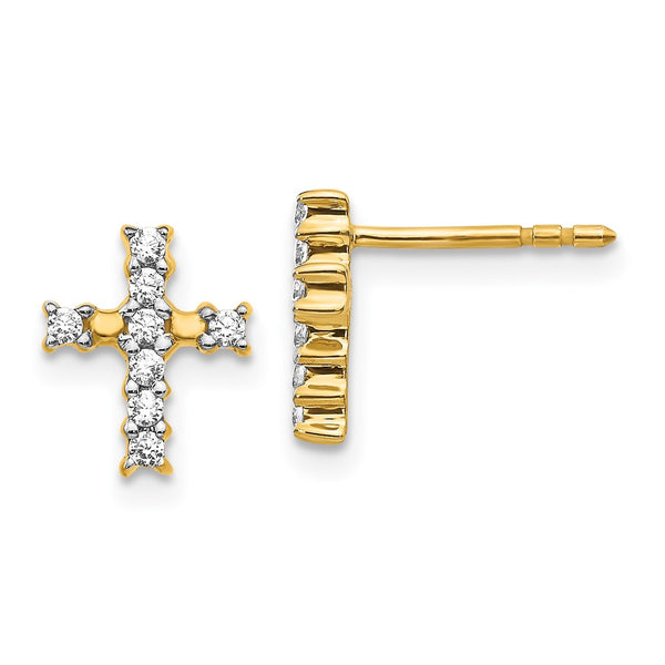 14K Gold Polished Diamond Cross Stud Earrings - Style GR1-1017025