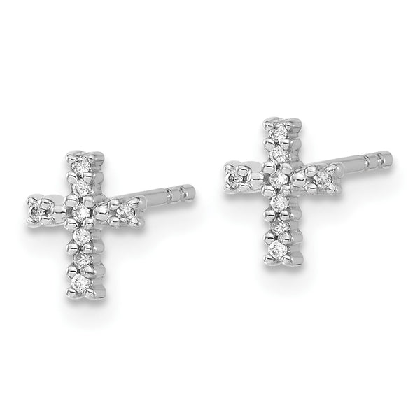 10K White Gold Diamond Cross Stud Earrings