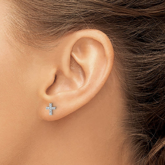 Buy Stylish Polished Diamond Cross Post Earrings in 14K White Gold