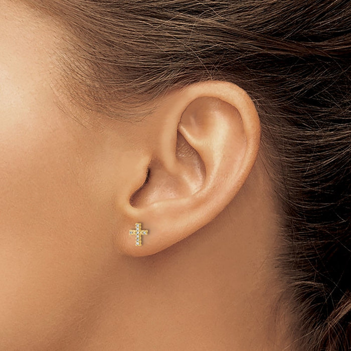 Shop Stylish 14K White Gold Rhodium-Plated Diamond Cross Post Earrings-3