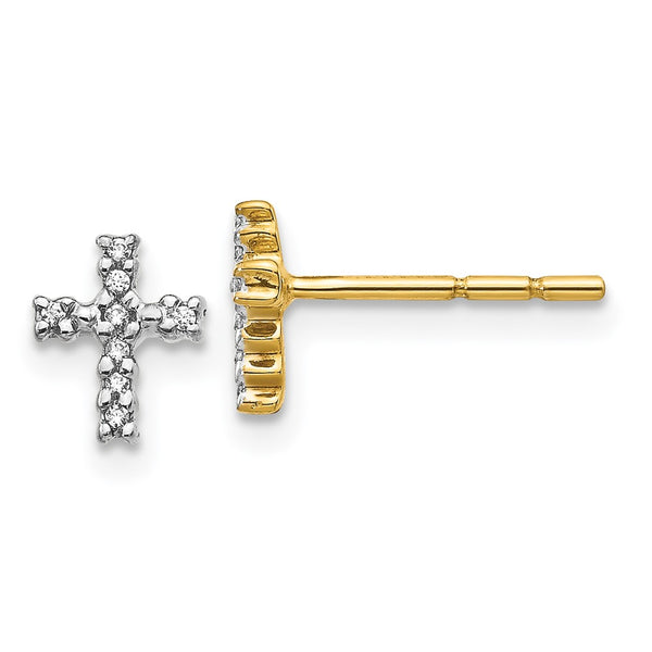 14K White Gold Rhodium-Plated Diamond Cross Post Earrings