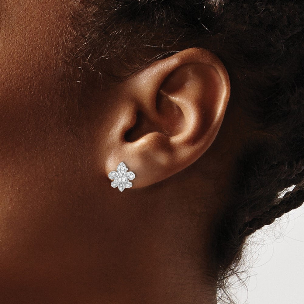 Buy Exclusive 14K White Gold Diamond Fleur-de-Lis Stud Earrings - Stylish Value!