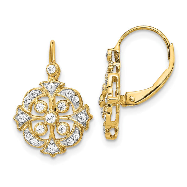 14K Gold Leverback Earrings with 1/3 Carat Lab-Grown Diamonds