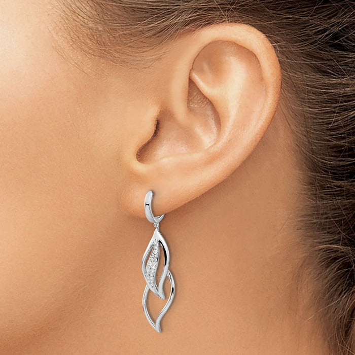 Shop Exclusive 14K White Gold Diamond-Accented Leaf Hoop Earrings - Stylish Design-3