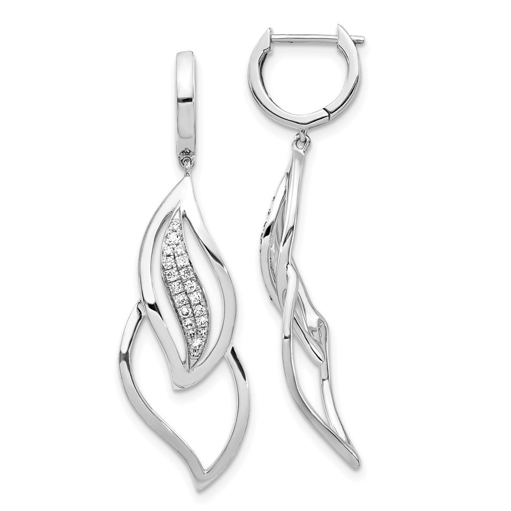 Shop Exclusive 14K White Gold Diamond-Accented Leaf Hoop Earrings - Stylish Design