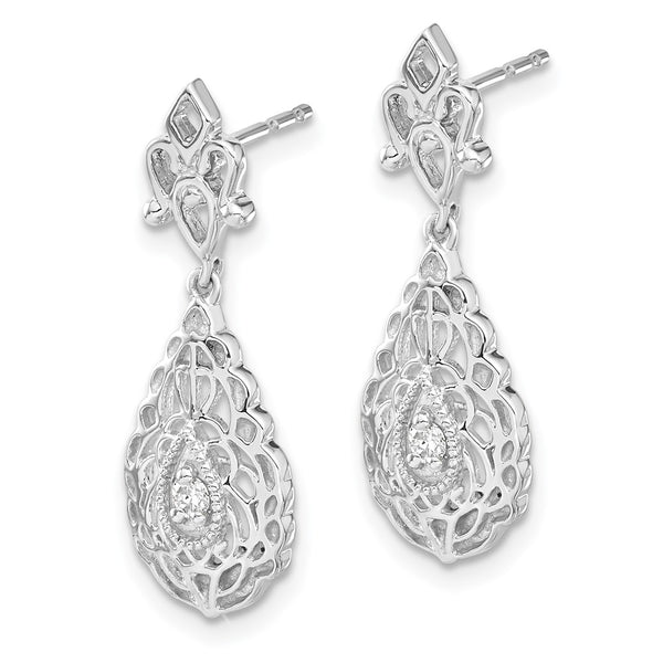 14K White Gold Vintage Teardrop Diamond Earrings