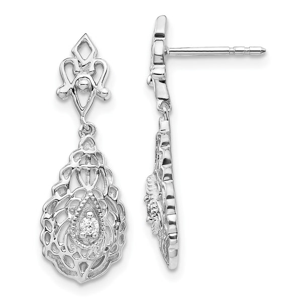 14K White Gold Vintage Teardrop Diamond Earrings