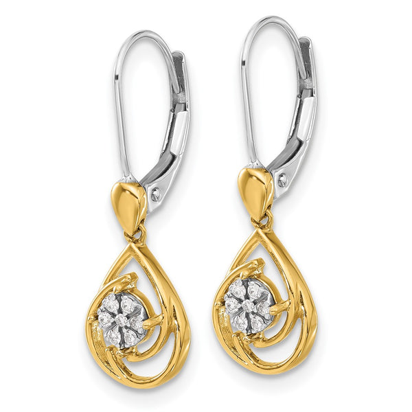 14K Two-Tone Diamond Teardrop Dangle Earrings