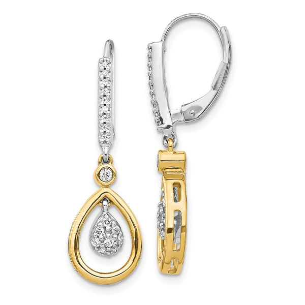14K Two-Tone Oval Diamond Cluster Leverback Earrings
