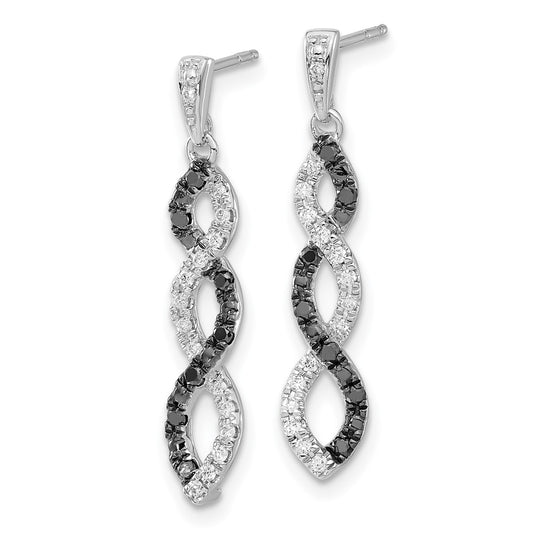High-Quality 14K White Gold Twisted Earrings with Black & White Diamonds - Stylish Value