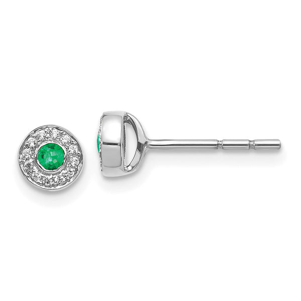 14K White Gold Emerald & Diamond Halo Stud Earrings