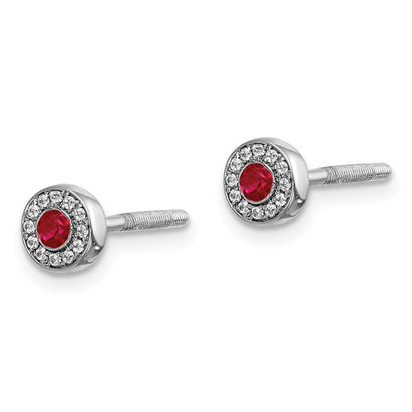 14K White Gold Ruby & Diamond Halo Stud Earrings - Style GR1-1003219