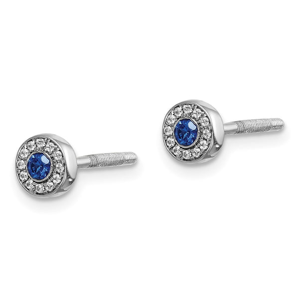14K White Gold Sapphire & Diamond Halo Stud Earrings