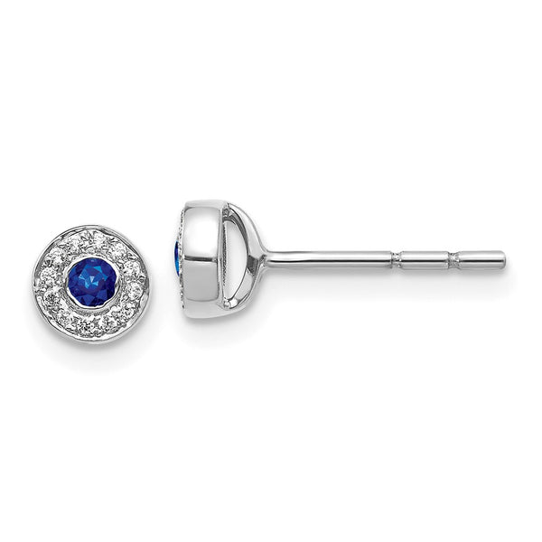 14K White Gold Sapphire & Diamond Halo Stud Earrings