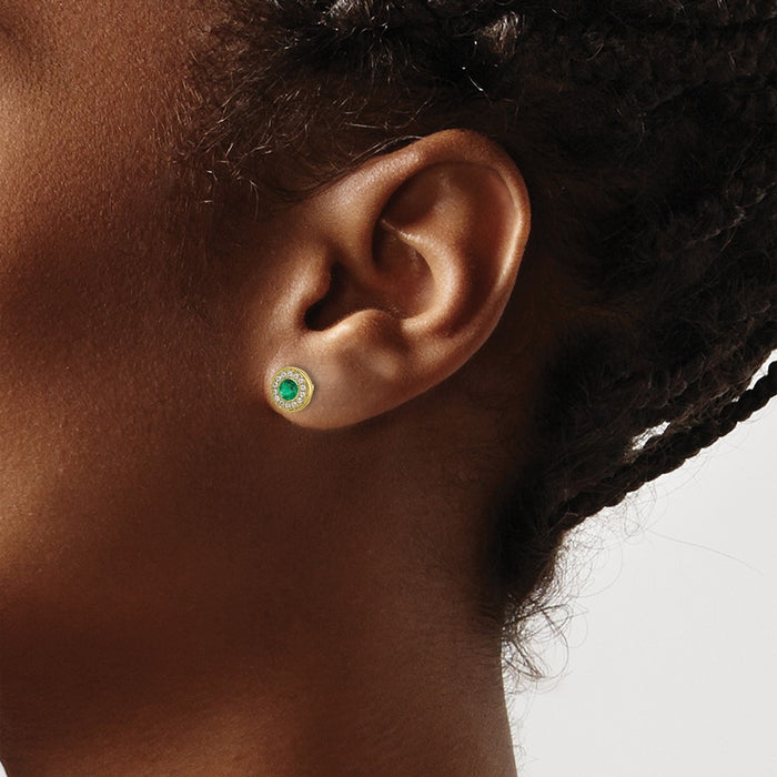 High-quality 14K Gold Emerald & Diamond Halo Stud Earrings - Stylish Value!-3
