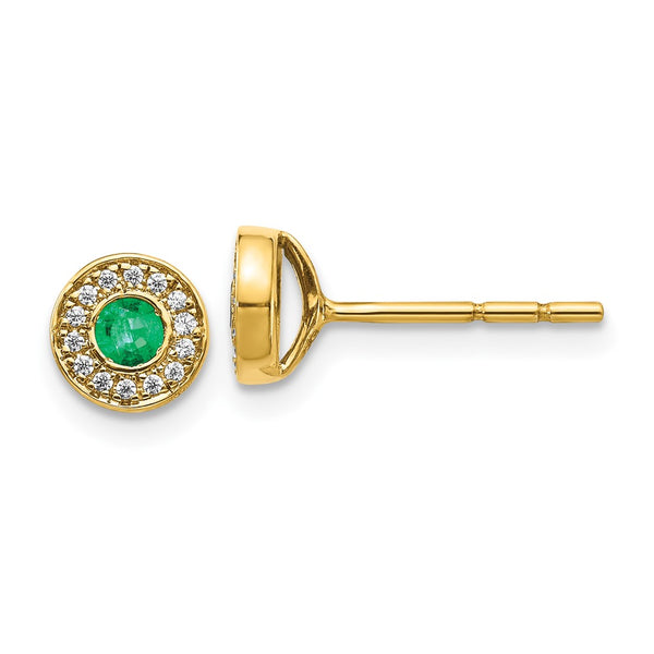 14K Gold Emerald & Diamond Halo Stud Earrings - Style GR1-1003222