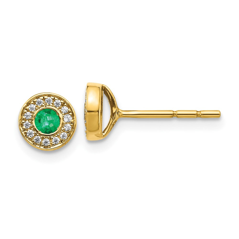 High-quality 14K Gold Emerald & Diamond Halo Stud Earrings - Stylish Value!