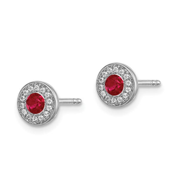 14K White Gold Ruby & Diamond Halo Stud Earrings - Style GR1-1003223