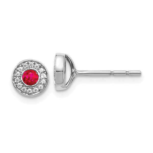 14K White Gold Ruby & Diamond Halo Stud Earrings - Style GR1-1003223