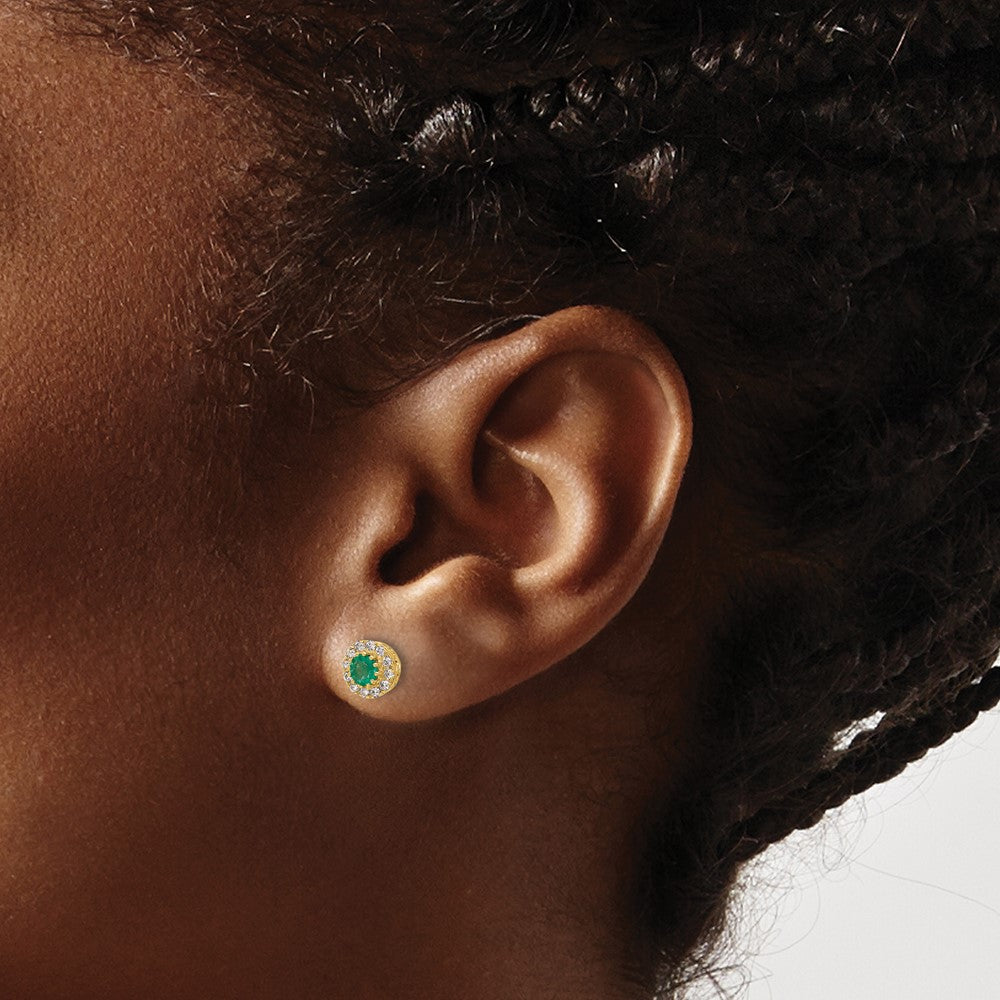 Buy Luxury 14K Gold Emerald & Diamond Halo Stud Earrings - Stylish Design