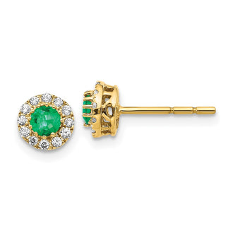 Buy Luxury 14K Gold Emerald & Diamond Halo Stud Earrings - Stylish Design