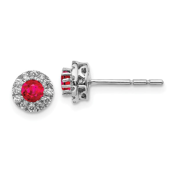14K White Gold Ruby & Diamond Halo Stud Earrings - Style GR1-1017076