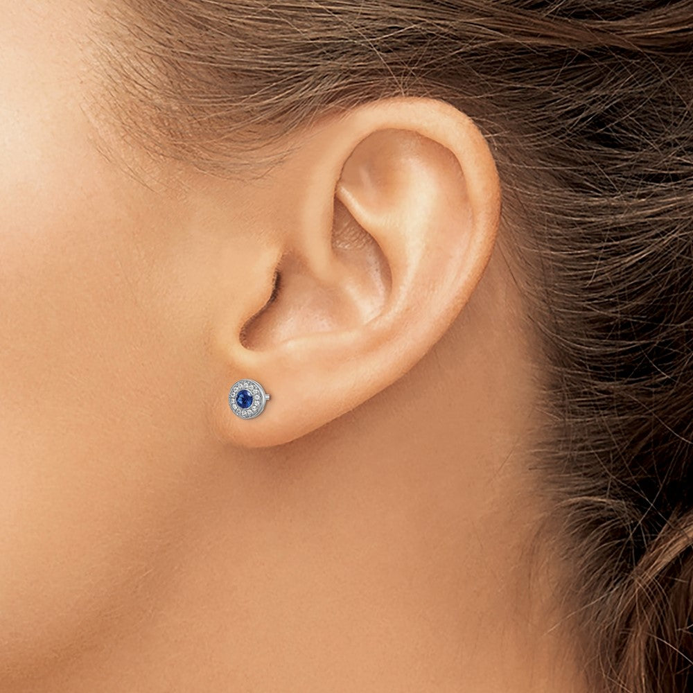 Buy Exclusive 14K White Gold Halo Stud Earrings with Diamonds & Blue Sapphires