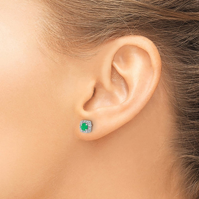Shop Luxury 14K White Gold Square Halo Earrings with Diamonds & Emeralds-3