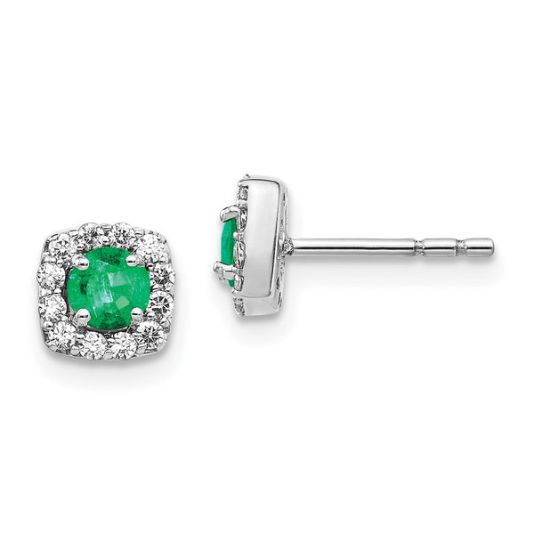 14K White Gold Post Earrings with 1/5 Carat Lab Grown Diamond & Emerald