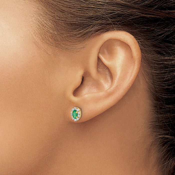 Exclusive 14K Gold Diamond & Emerald Halo Earrings - 1/5 Ct, Stylish Value!-3