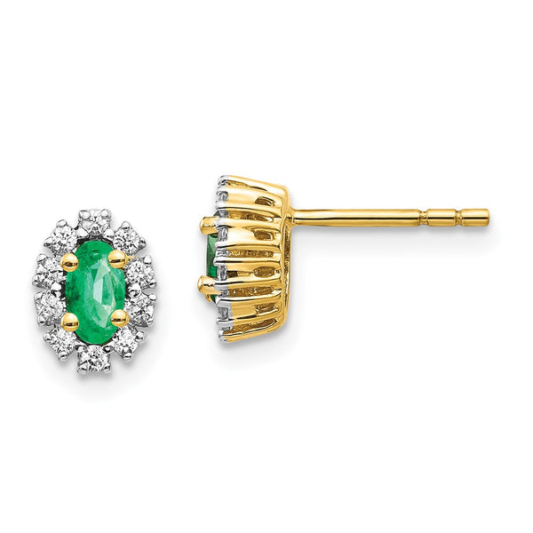 14K Gold Diamond & Emerald Halo Earrings - 1/5 Ct