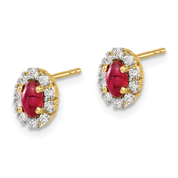 10K Yellow Gold Oval Halo Earrings with Diamonds & Rubies
