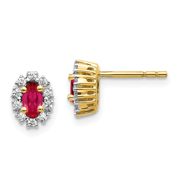 10K Yellow Gold Oval Halo Earrings with Diamonds & Rubies