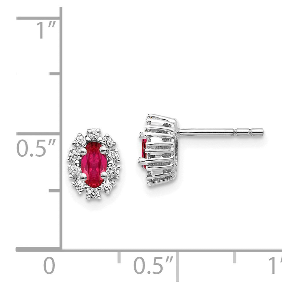 Buy Exclusive 14K White Gold Oval Halo Earrings with Diamonds & Rubies