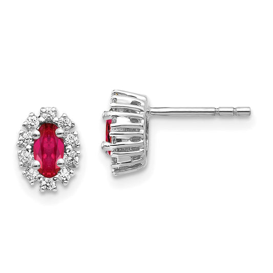 Buy Exclusive 14K White Gold Oval Halo Earrings with Diamonds & Rubies