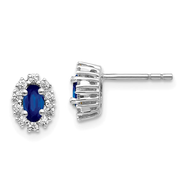 10K White Gold Oval Halo Earrings with Diamonds & Sapphires