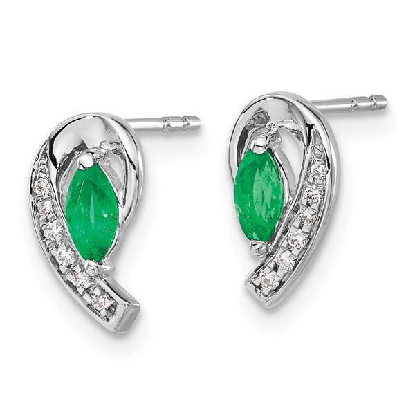 10K White Gold Diamond & Emerald Earrings, 1/20 Ct