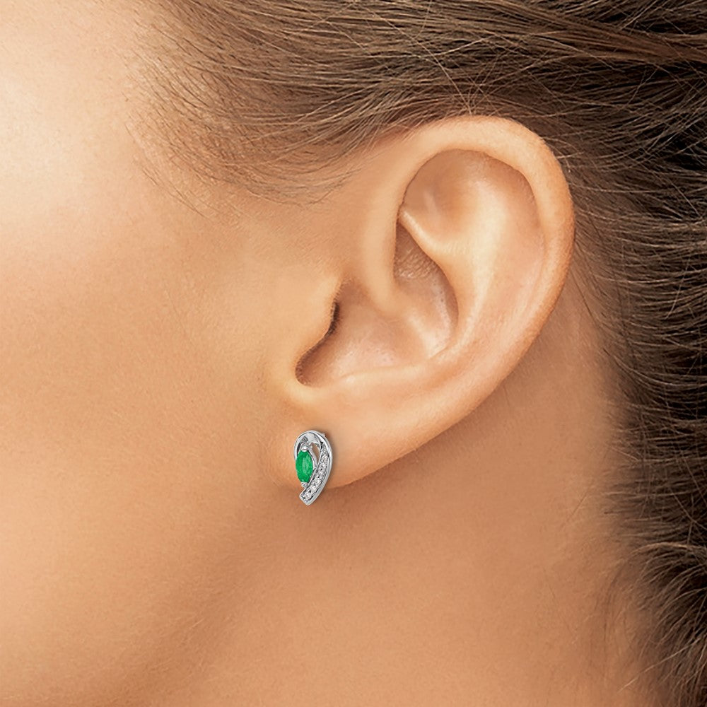 Exclusive 10K White Gold Diamond & Emerald Earrings, 1/20 Ct - Affordable Luxury!