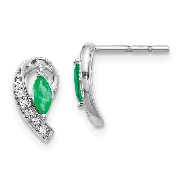 10K White Gold Diamond & Emerald Earrings, 1/20 Ct