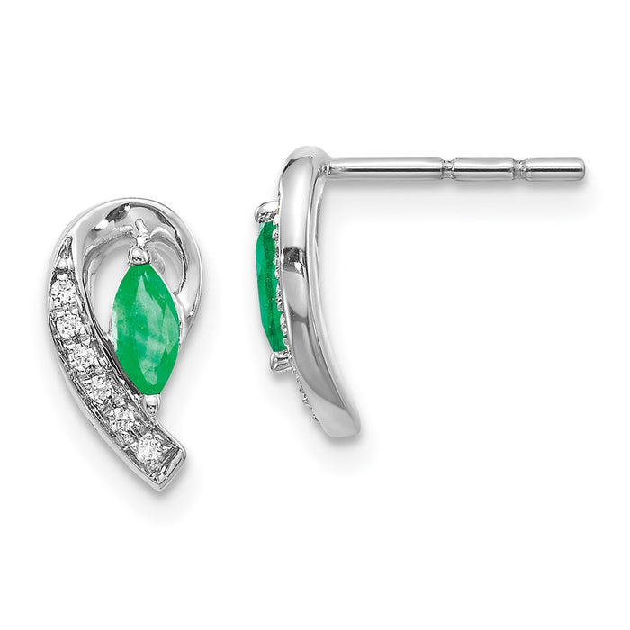 Exclusive 10K White Gold Diamond & Emerald Earrings, 1/20 Ct - Affordable Luxury!-1